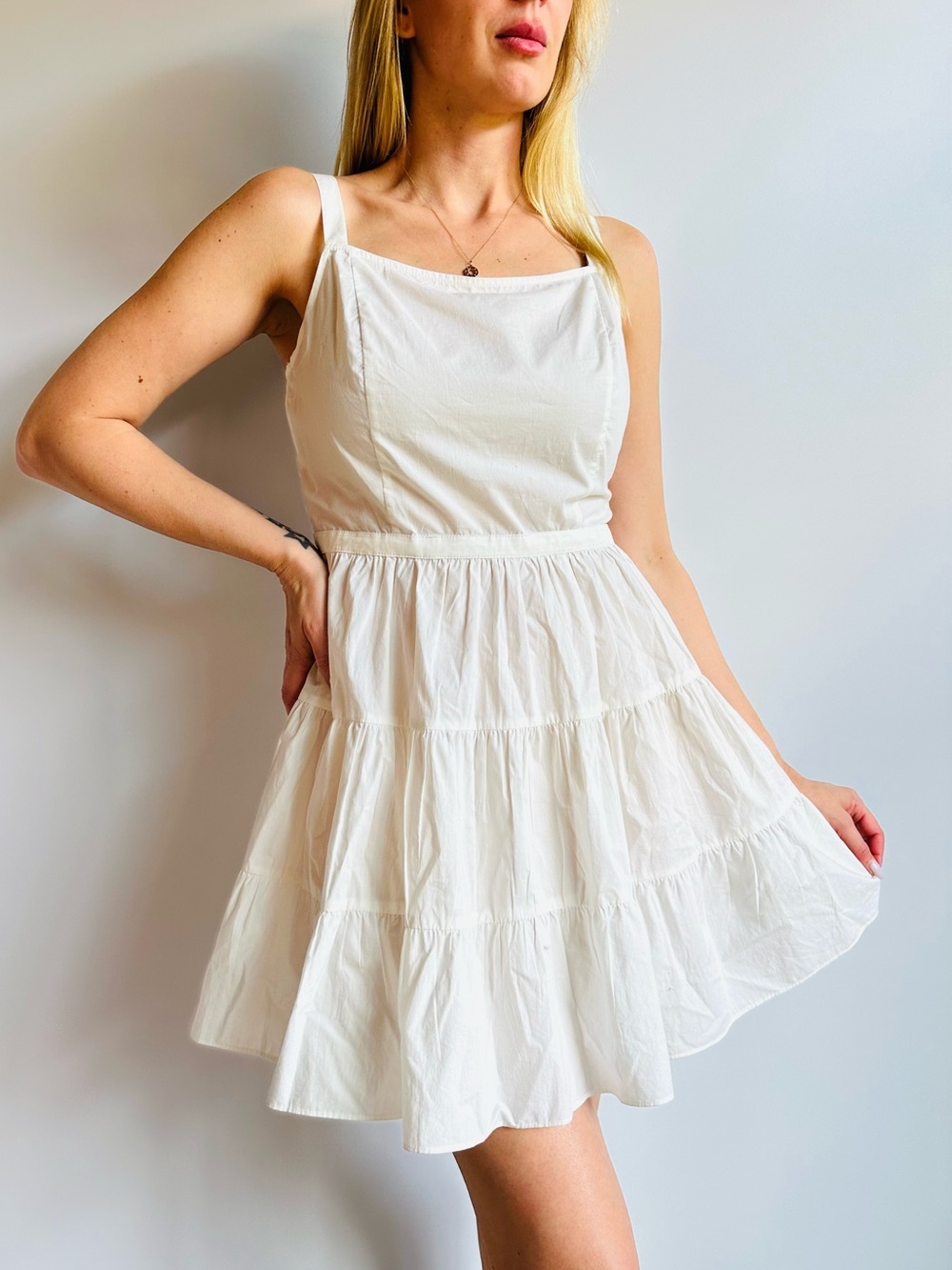 New Walter Baker White Cotton Tiered Flare Mini Sundress Sleeveless Summer Boho